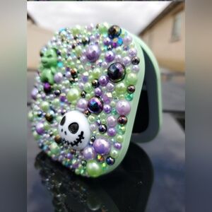 Decorative Beaded Compact with Green and Purple Accents